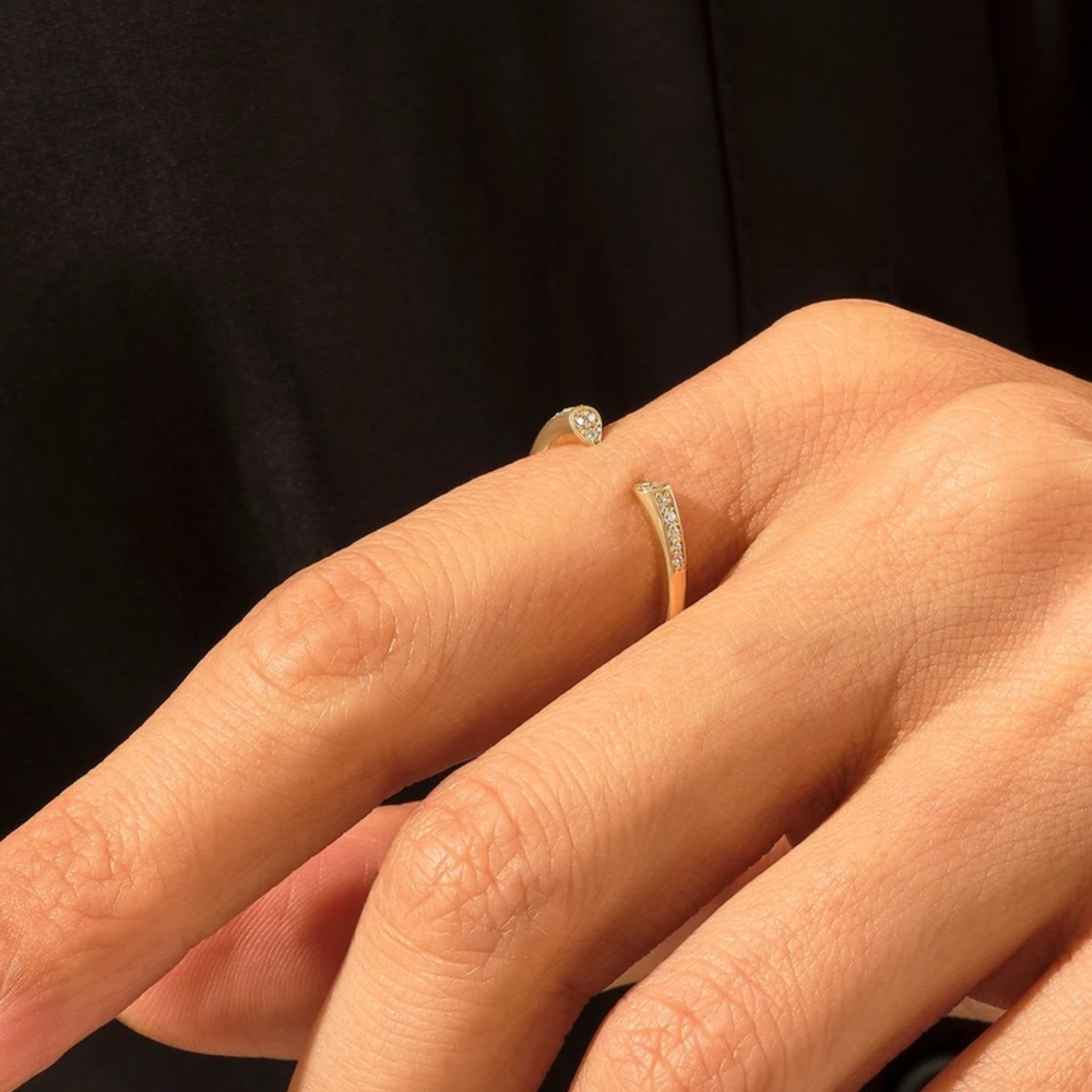 Sparkly Yellow Gold Plated Sterling Silver 925 Open Cuff Ring CZ Stones